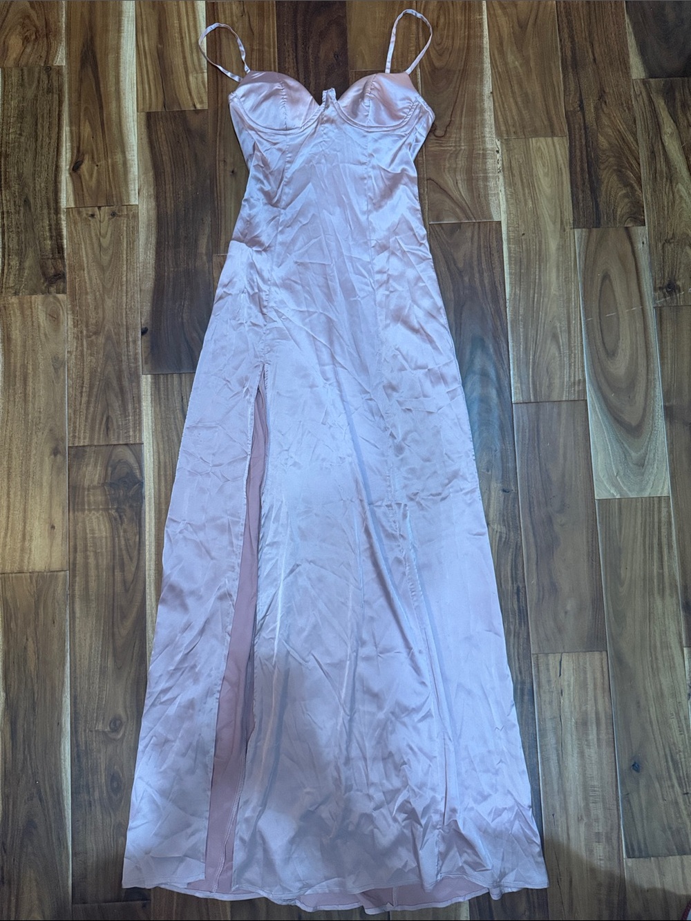 Fashion Nova Pink Satin Slip Dress with Thigh Slit